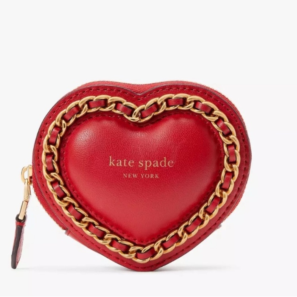 Kate Spade Red Heart Pouch with Gold Chain